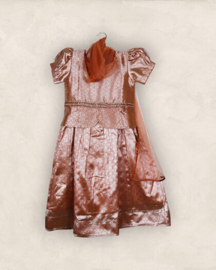 Pink Tussar Lehenga Choli Set With Dupatta/9-10 Years