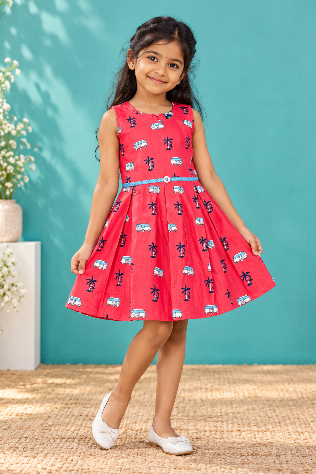 Tomato Red Inverted Pleat Frock - Image 2