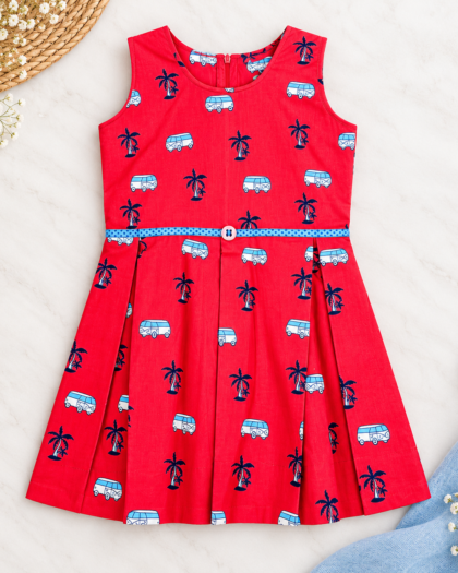 Tomato Red Inverted Pleat Frock