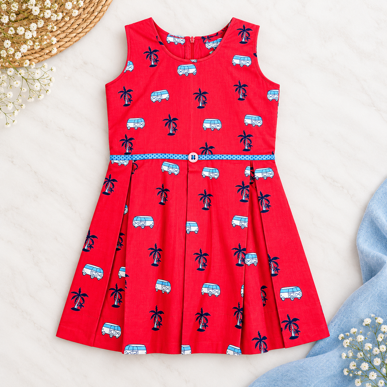 Tomato Red Inverted Pleat Frock