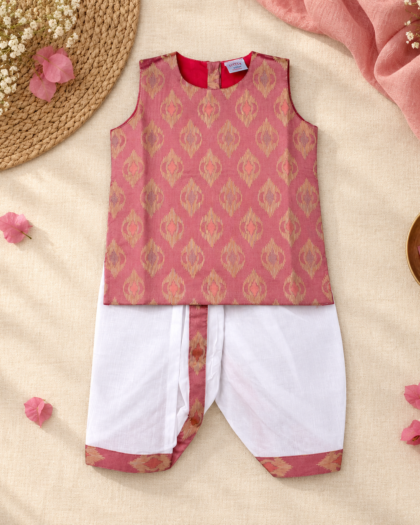 Peach-Kurtha & Dhothi Salwar Artsilk Sleeveless