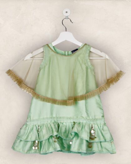 Fluorescent Green With Cloak Party Frock