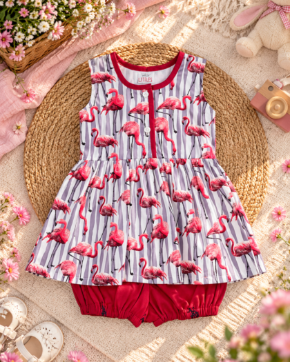 Grane Red Frock With Red Bloomers