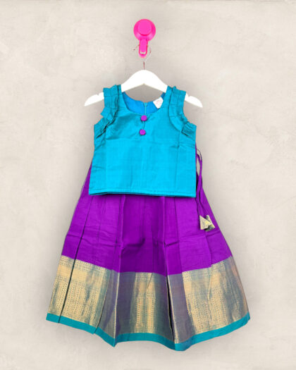 Purple And Aquamarine Cotton Pavadai Chattai