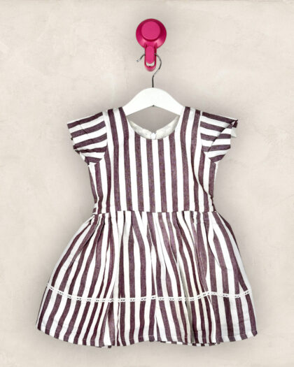Purple Stripes Cotton Box Pleat Frock