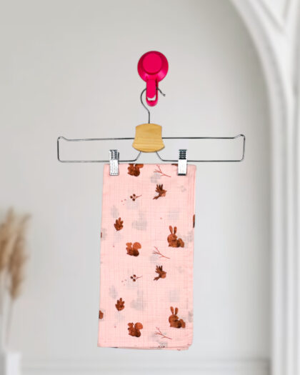 Pink Bunny And Birdie Towel-Muslin/Large