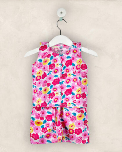 Pink Floral Sleeveless Shorts Co-ord Set