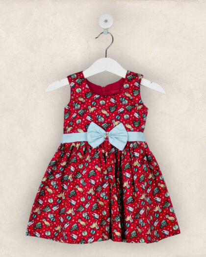 Red Christmas Frock With Green Bow