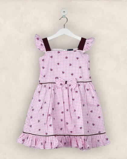 The Pink Checked Floral Bow Frock