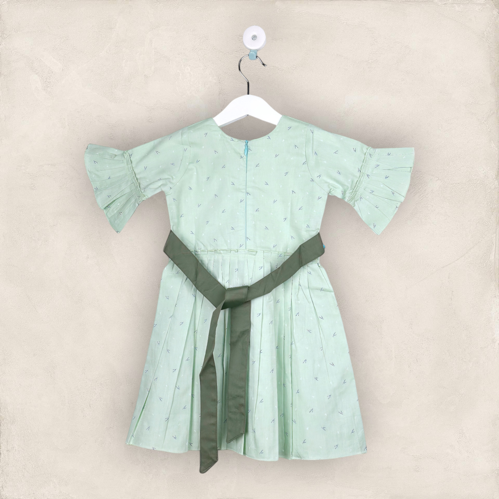 Pista Green And Grey Bow Frock In Cotton - Image 2