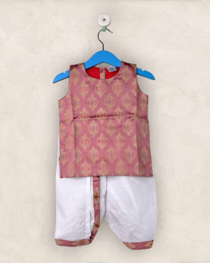 Peach-Kurtha & Dhothi Salwar Artsilk Sleeveless