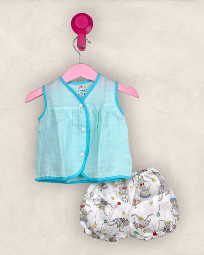 Muslin Jabla Blue Front Open With Bloomers