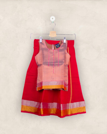 Silver And Pink Cotton Pavadai And Embroidered Chattai ( Pavadai Cotton & Chattai Jasmine Silk)
