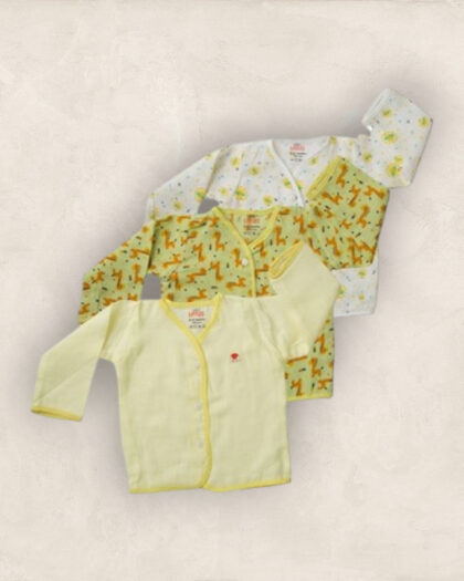 Muslin Jabla Full Sleeve Yellow Set of 3