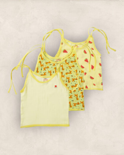 Muslin Jabla Yellow Set Tie Up Set of 3