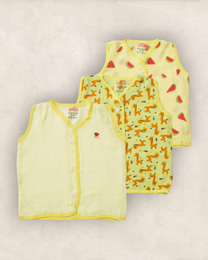 Muslin Jabla Yellow Set Sleeveless Set of 2