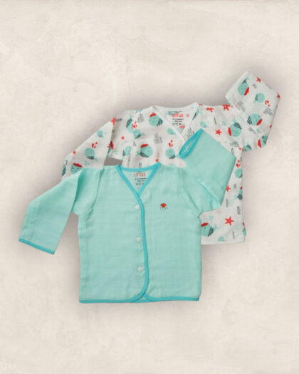 Muslin Jabla Full Sleeve Blue Set of 2