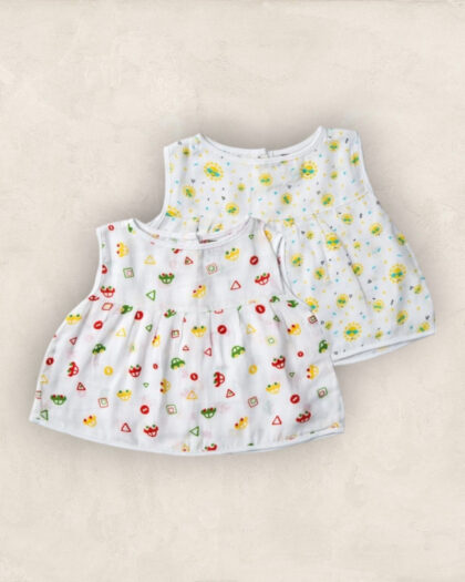 Muslin Jabla White Set Yoke Frock Set Of 2