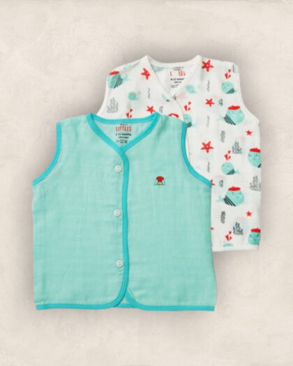 Muslin Jabla Blue Set Sleeveless Set of 2