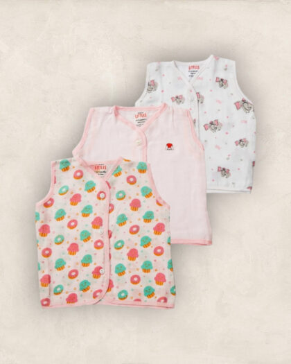 Muslin Jabla Pink Set Sleeveless Set Of 3