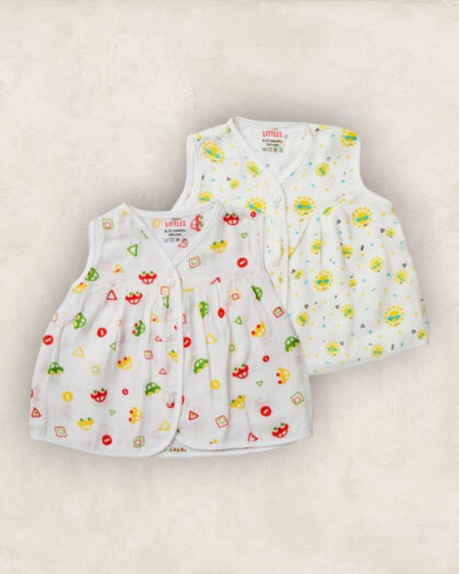 Muslin Jabla White Set Yoke Frock-Front Open Set of 2