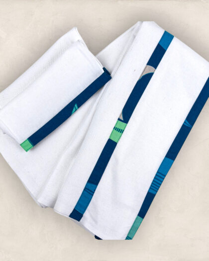 Soft Cotton Cindhal Blue Fish Print Bordered Baby Towel/Set