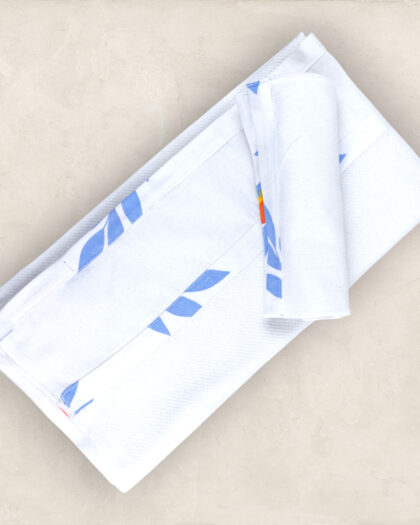 Soft Cotton Blue Leaf Print Bordered Baby Towel/Set of 2