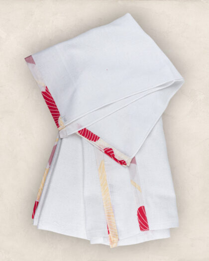 Soft Cotton Tomato Red Abstract Print Bordered Baby Towel/Set of 2