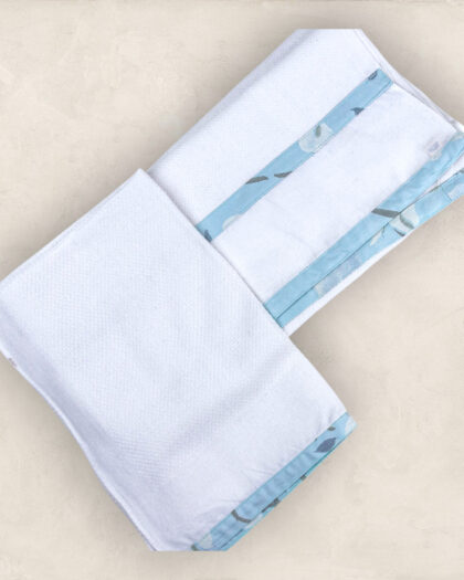 Soft Cotton Pista Green Leaf Print Bordered Baby Towel/Set of 2