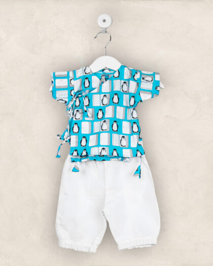 Littles Penguin Cross Over Shirt And White Joggers