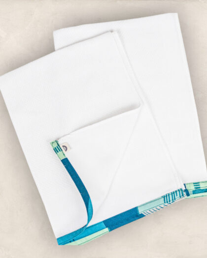 White with Colour Border Print Towel/ Set of Two