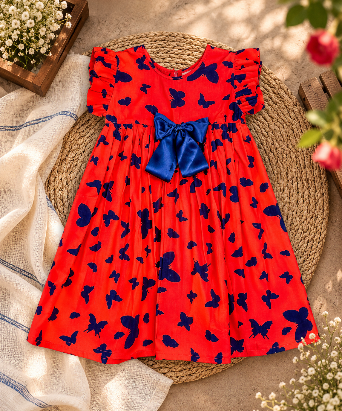 Red,Blue,Butterfly Frock/8-9 Years
