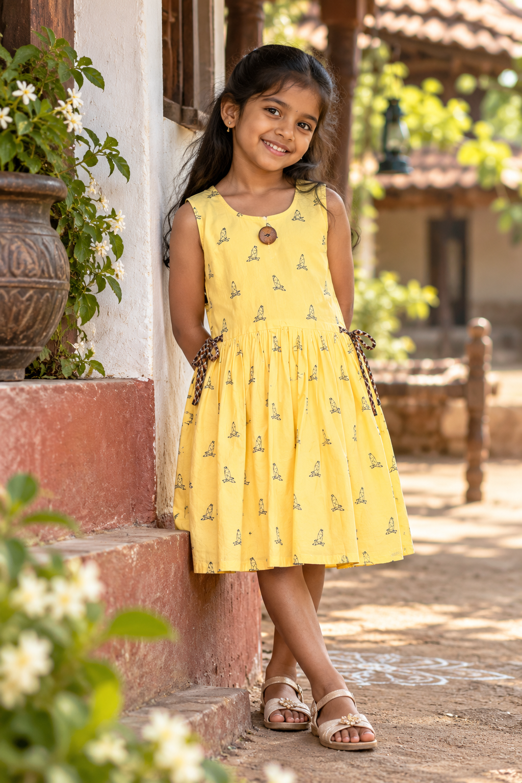 Yellow Line Bird Frock - Image 2
