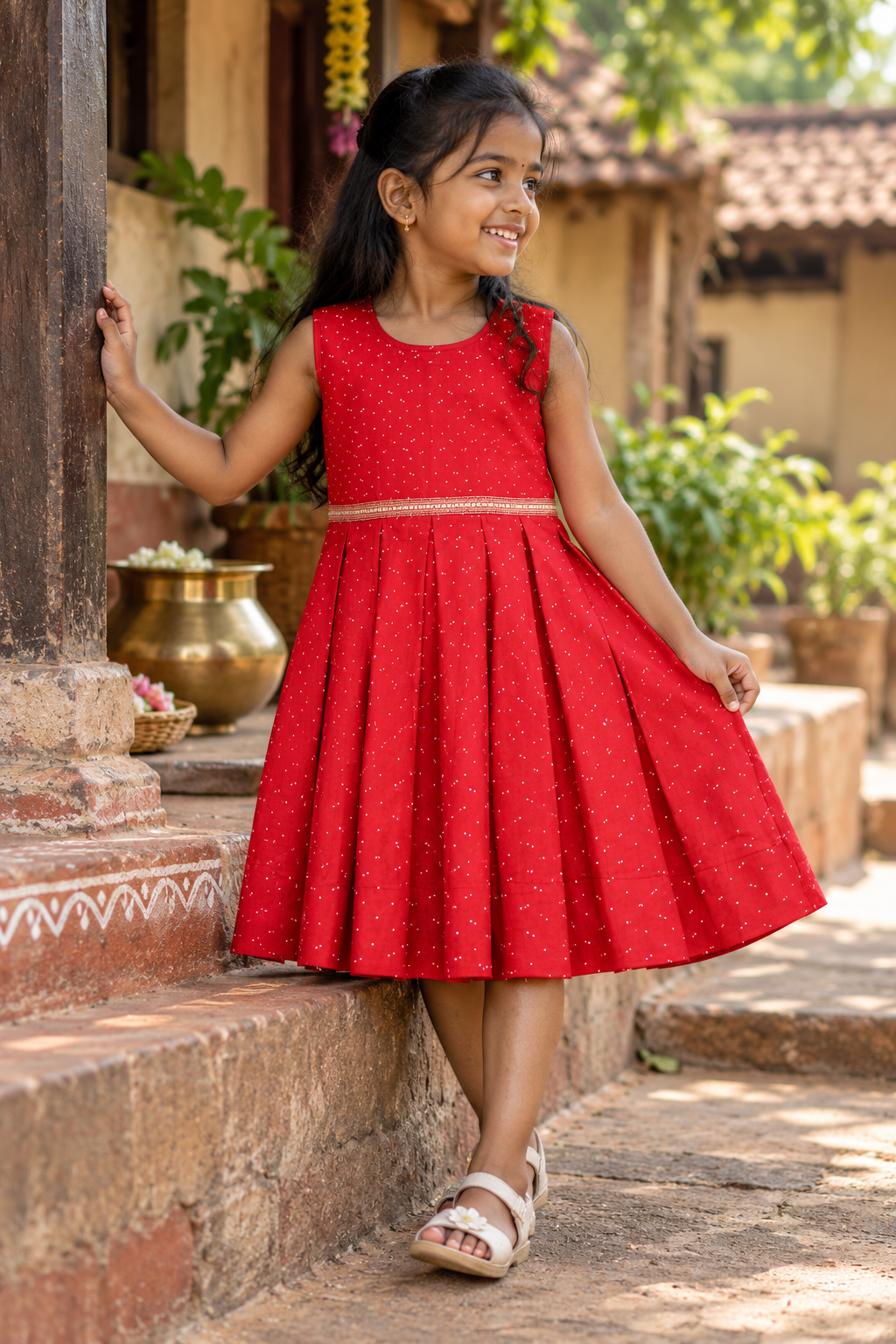 Maroon Inverted Pleat Frock - Image 2