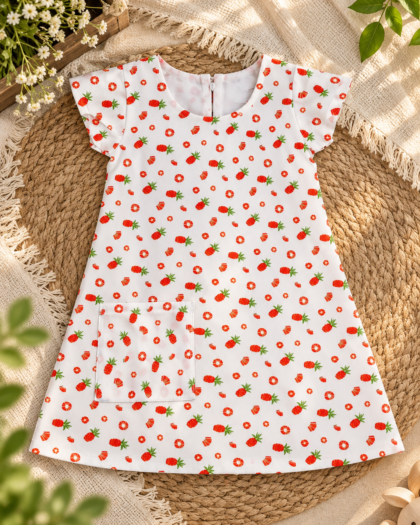 A-Line White Pineapple Cotton Frock