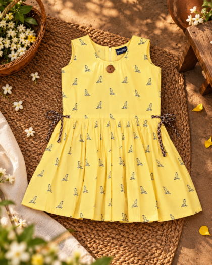 Yellow Line Bird Frock