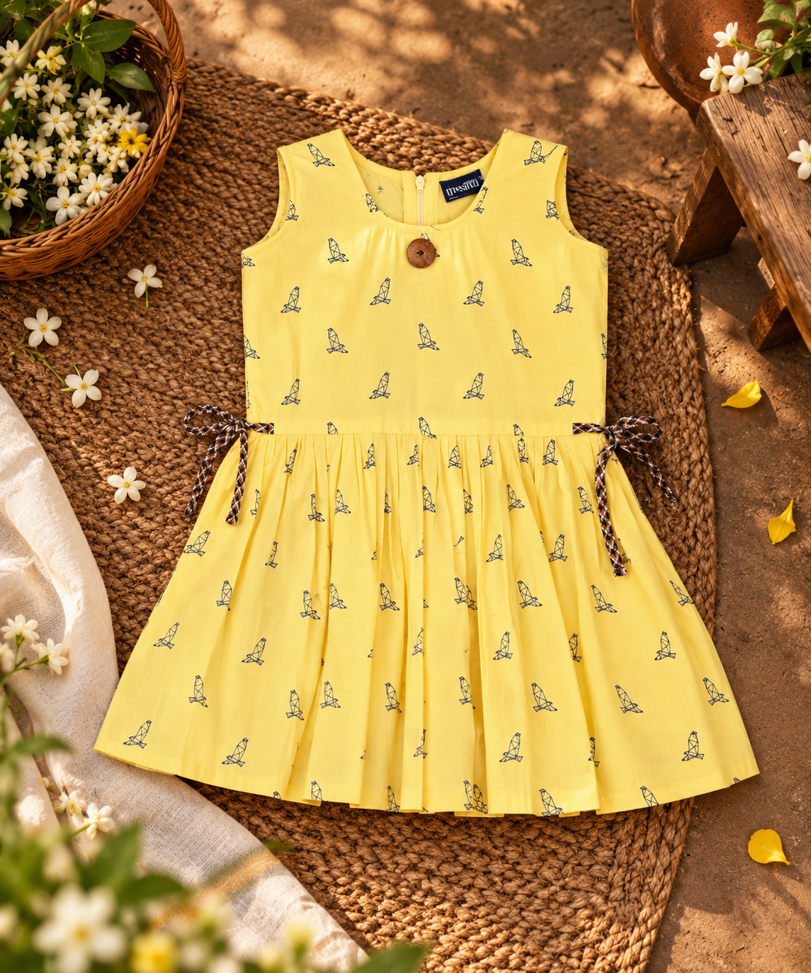 Yellow Line Bird Frock