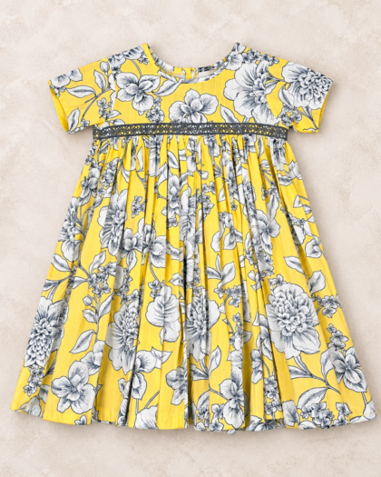 Lime Yellow Floral Yoke Frock