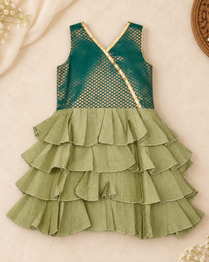 Zari And Green Frill Frock