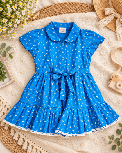 Blue Feather Collared Frock