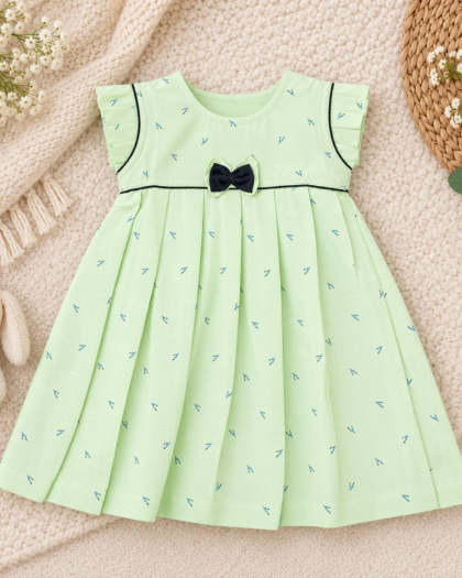Pista Green With Gross Print Frock