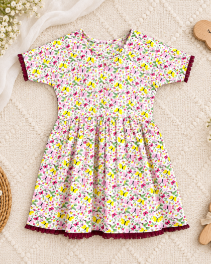 White Floral and Butterfly Frock