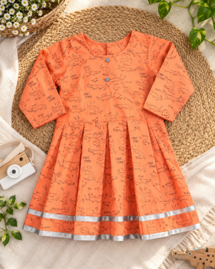 Peach Box Pleat Frock