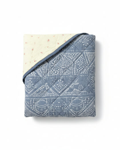 Five Layer Cotton and Muslin Baby Quilt Blue Batik Print with Cream Florals / Small