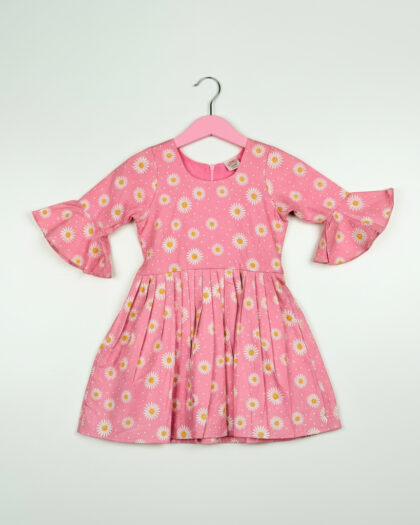 Flourscent Pink Flared Sleeve Frock