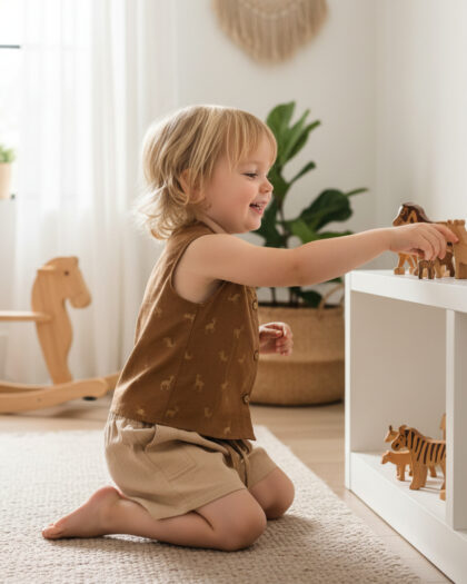 Deer Print Khakhi Shorts Set