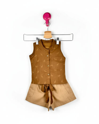 Deer Print Khakhi Shorts Set