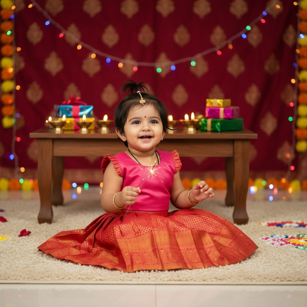 Pink Brocade Silk Pavadai Chattai/3-4 Years - Image 2