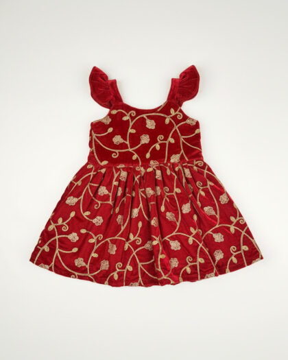 Red And Gold Velvet Frock/2-3 Years
