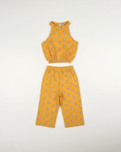 Yellow Floral Halter Neck Co-ord Set